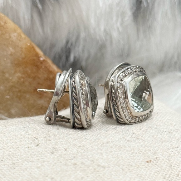 David Yurman Diamond Prasiolite Albion Earrings .925 Sterling Silver - Picture 5 of 8